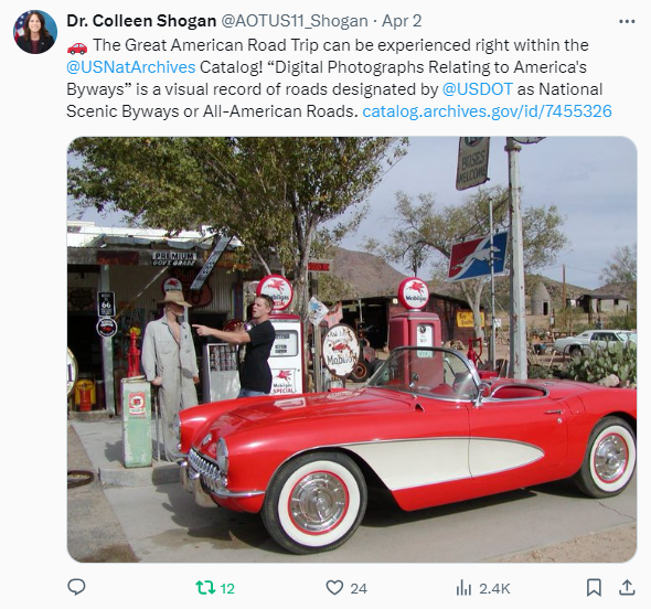 On April 2, 2024, Dr. Shogan shared a photo from the “Digital Photographs Relating to America's Byways” series https://catalog.archives.gov/id/7455326.
