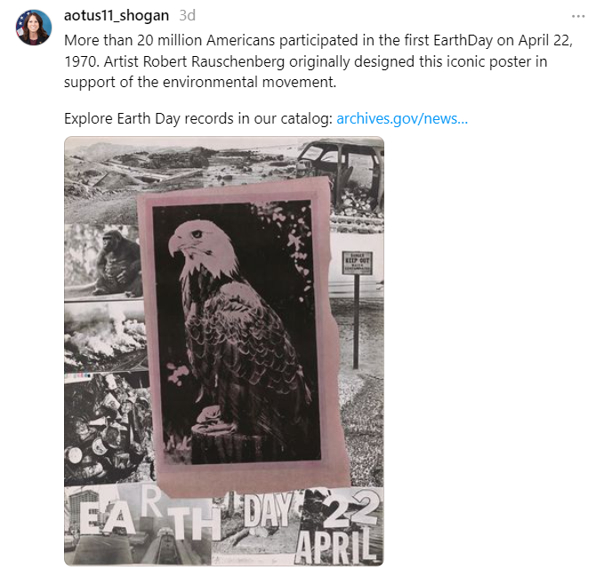 On April 22, 2024, Dr. Shogan posted an #EarthDay post on her social media channels, reminding people of the original Earth Day poster designed by Robert Rauschenberg in 1970.