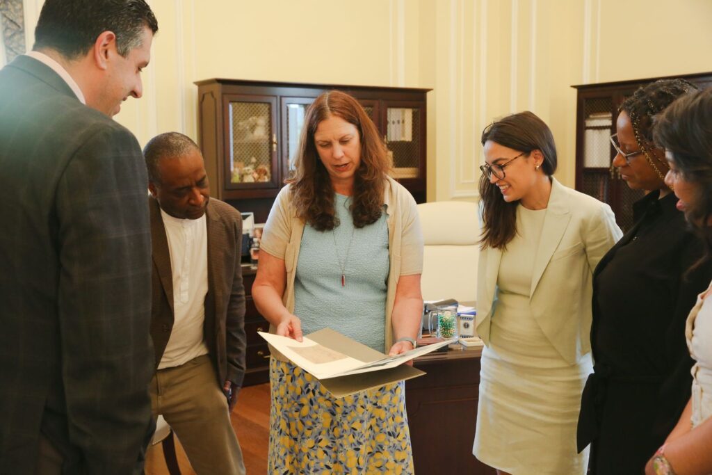 On April 29, 2024, Archivist of the United States Dr. Colleen Shogan met with Congresswoman Alexandria Ocasio-Cortez (D-NY) and staff from the Louis Armstrong House Museum in her office at the National Archives.