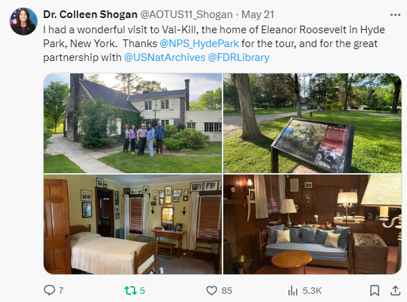 On Tuesday, May 21, 2024, Archivist of the United States Dr. Colleen Shogan visited the Franklin D. Roosevelt Presidential Library and met with staff.