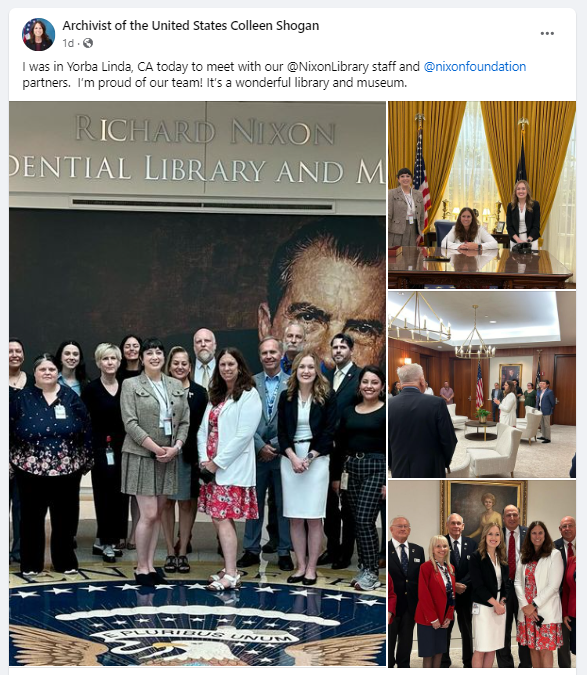 On June 27, 2024, Dr. Shogan posted about her visit to the Richard Nixon Presidential Library. The Richard Nixon Presidential Library and Museum is one of 15 presidential libraries administered by the National Archives and Records Administration's Office of Presidential Libraries in College Park, Maryland.