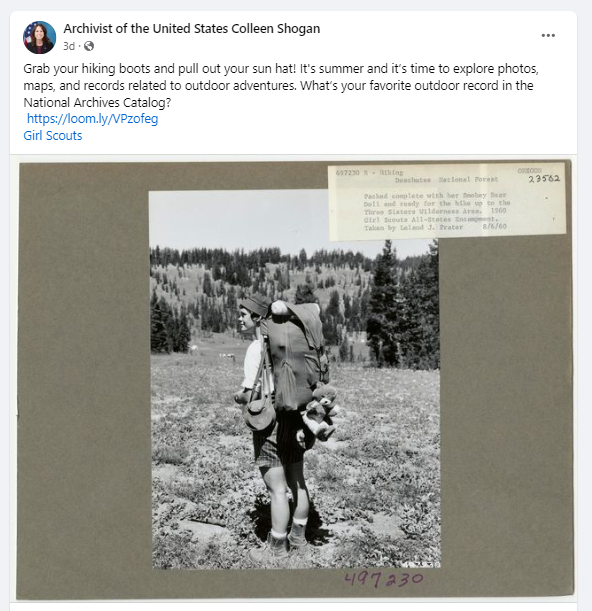 On July 25, 2024, Dr. Shogan invited the public to explore photos, maps, and records related to outdoor adventures. What’s your favorite outdoor record in the National Archives Catalog? ⛺