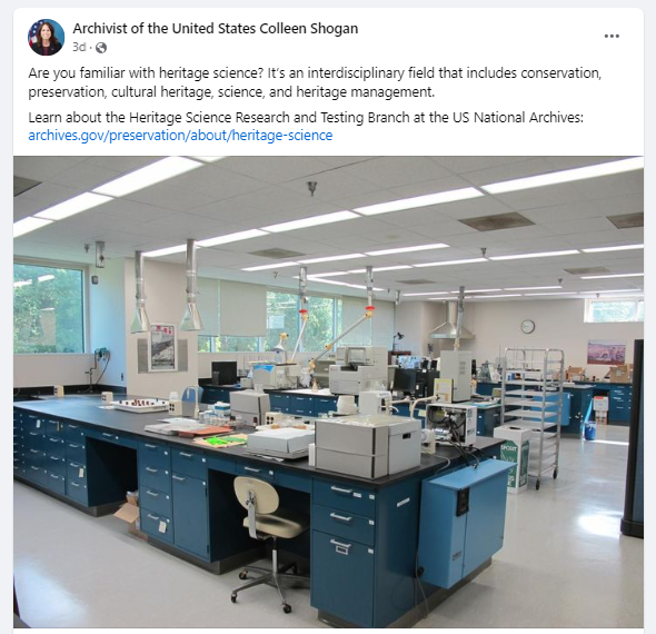 Also on July 11, 2024, Dr. Shogan posted about the National Archives Heritage Science interdisciplinary field. You can read more about the Heritage Science and Testing Branch at the U.S. National Archives here.