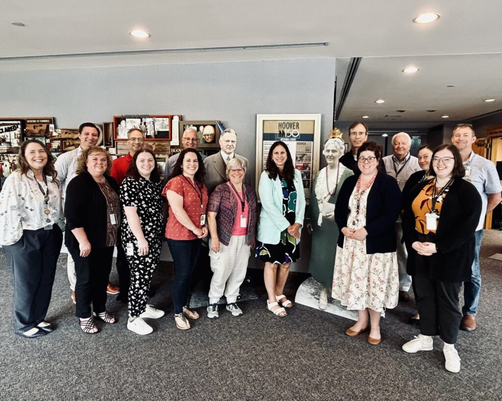 On August 8, 2024, Archivist of the United States Dr. Shogan shared a collection of images, on her X account, from her visit to the Herbert Hoover Presidential Library. Here Dr. Shogan is pictured with the staff from the Presidential Library. 