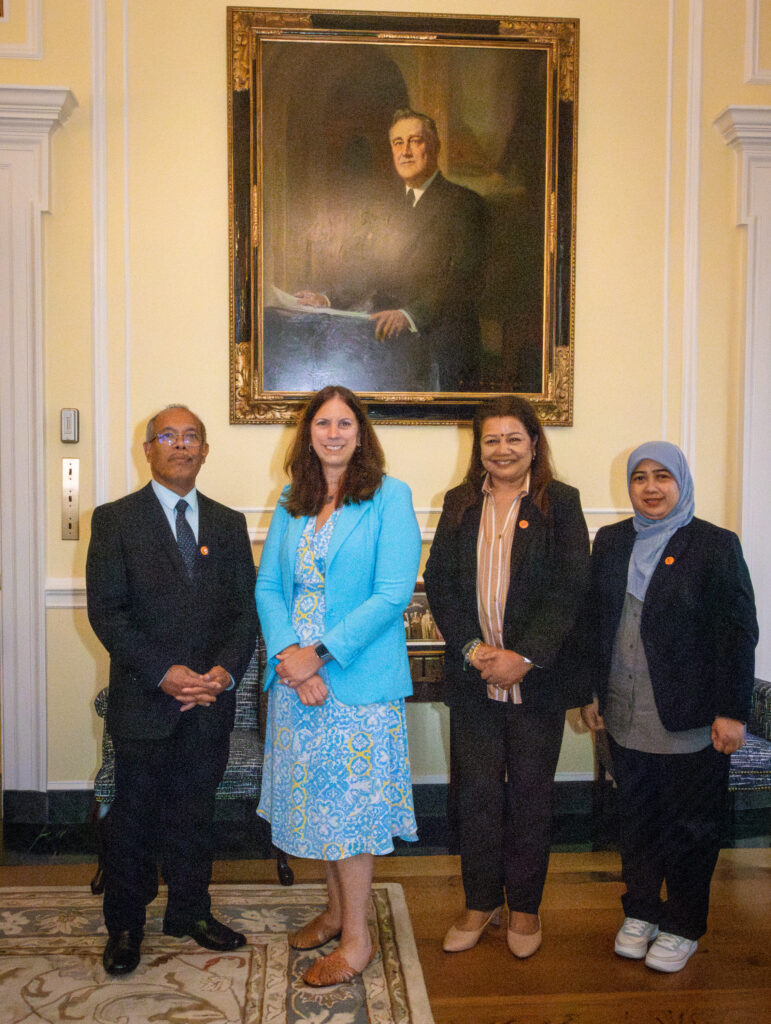 That same day, Dr. Shogan also met with representatives from the Archives of Malaysia in her office in Washington, DC. From left: Dato Jaafar Sidek Abdul Rahman, Director General National Archives of Malaysia; Dr. Shogan; Gowri P.S. Thangaya, Director of Government Records Division; and
Hapiza Osman, Head of Electronic Records Management Section. National Archives photo by Susana Raab.