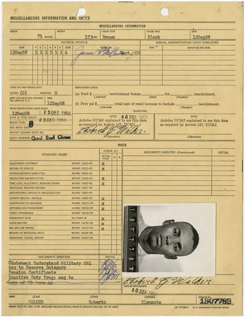 Also on the 16th, in celebration of Hispanic Heritage Month, Dr. Shogan shared the Official Military Personnel File of Roberto C. Walker, commonly known as Roberto Clemente. National Archives Identifier: 40920552.