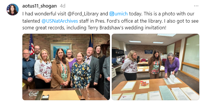 On September 24, 2024, Dr. Shogan visited the Gerald R. Ford Presidential Library and took a picture with staff in President Ford's office. The former President also had a working office at the Gerald R. Ford Museum.