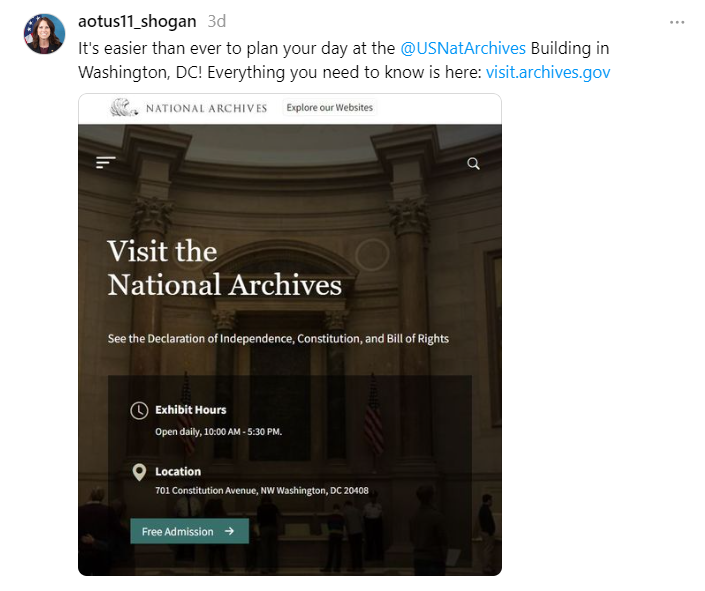 Also on September 19, 2024, Dr. Shogan invited the public to plan their day at the National Archives utilizing this website: visit.archves.gov.