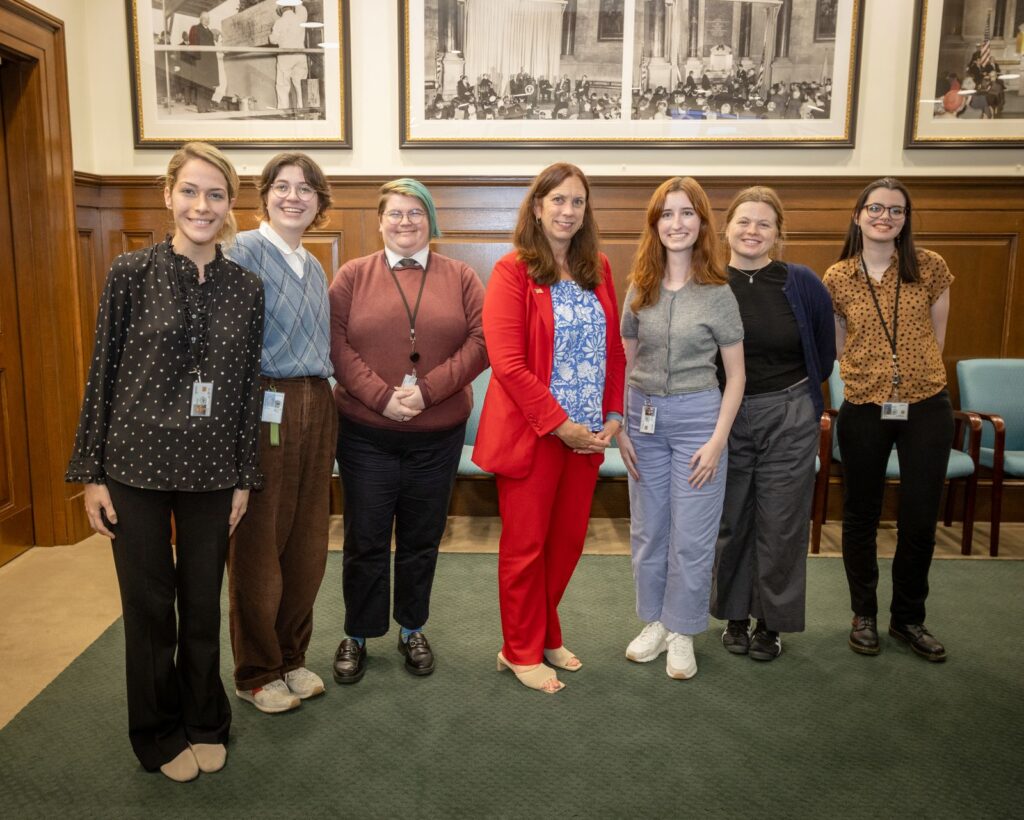 Also on October 9, 2024, Dr. Shogan met with interns from across the National Archives in the Archivist's Boardroom at the National Archives in Washington, DC. From left to right:  Francine Worsoff, Laurel Gray, Zelda MacFarland, Dr. Shogan, Rory Hooper, Tabitha Gonia, and Emily Dinan.