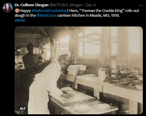 Medical Department - Hospitals - Meade, Maryland - Scene in American Red Cross canteen kitchen, Is-sur-Tille, France. "Thomas" the cookie king is seen in the act of rolling out dough for cookies. NAID: 45494820 (Cropped)