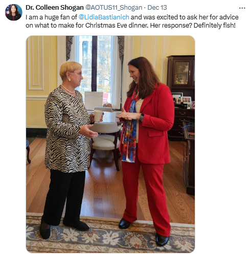 Lidia Bastianich and Archivist of the United States Dr. Colleen Shogan at the National Archives building in Washington, DC. December 13, 2024. National Archives photo by Jenna Edwards.