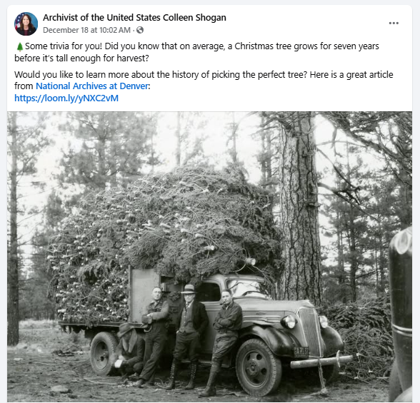 Original caption: “Two hundred trees at a time were loaded in a sled and brought down to the banking ground, where 800 fit into a truck ‘ready to roll to Los Angeles or San Francisco to be put into cold storage.’” NAID: 37596287