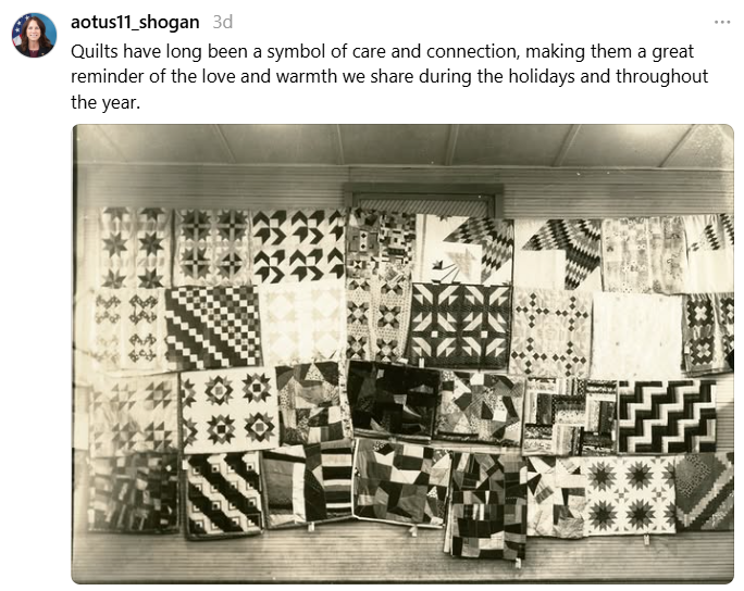 On December 19, Dr. Shogan posted a photograph of quilts from the National Archives Catalog.